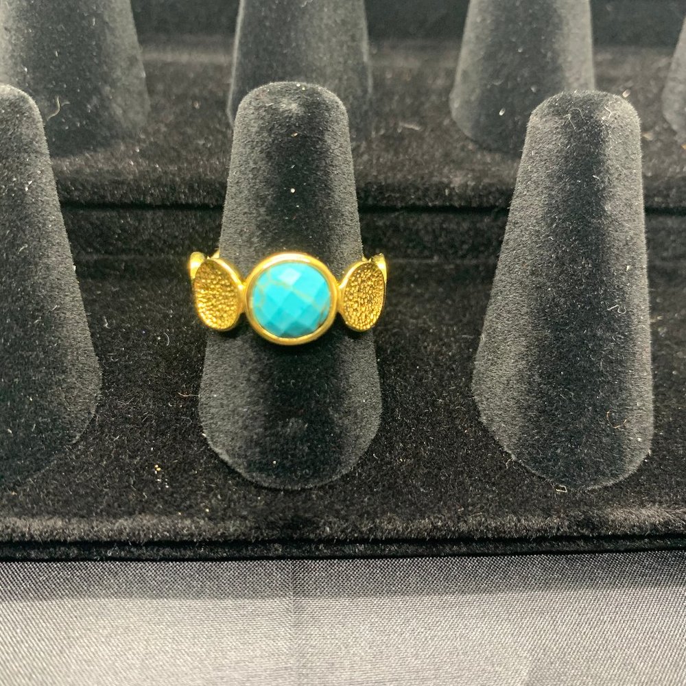 Melinda Maria Turquoise and Textured Gold Ring